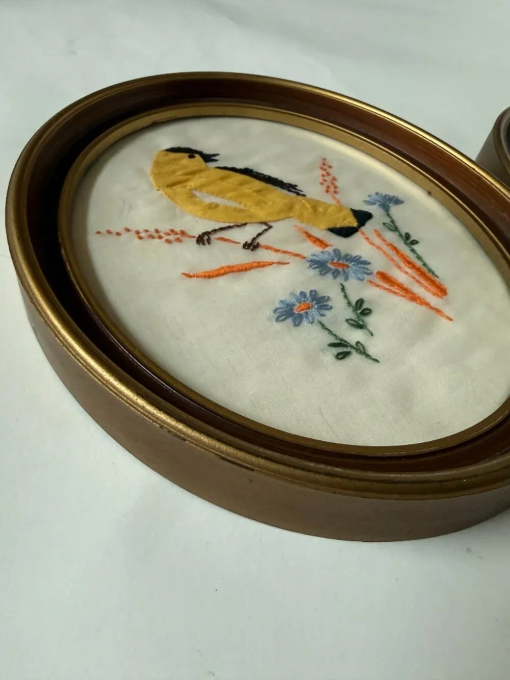 Vintage Embroider Applique Needlepoint Bird Art Wall Decor Hummingbird Goldfinch